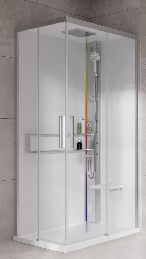 Novellini Glax 2 2.0 A kabina z hydromasażem 90x90 cm parowa z brodzikiem srebrna G22A99M5-1BB