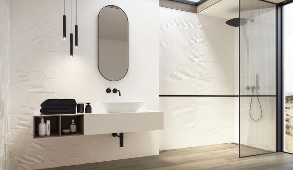 Paradyż Woodskin płytka ścienna 29,8x89,8 cm motyw B biały mat