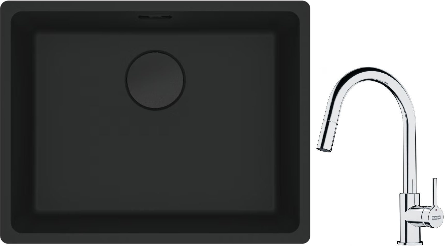 Franke Maris MRG 110-52 zlewozmywak 52x40 cm Fragranite czarny mat z baterią kuchenną Lina chrom (1250697759, 1150693229)