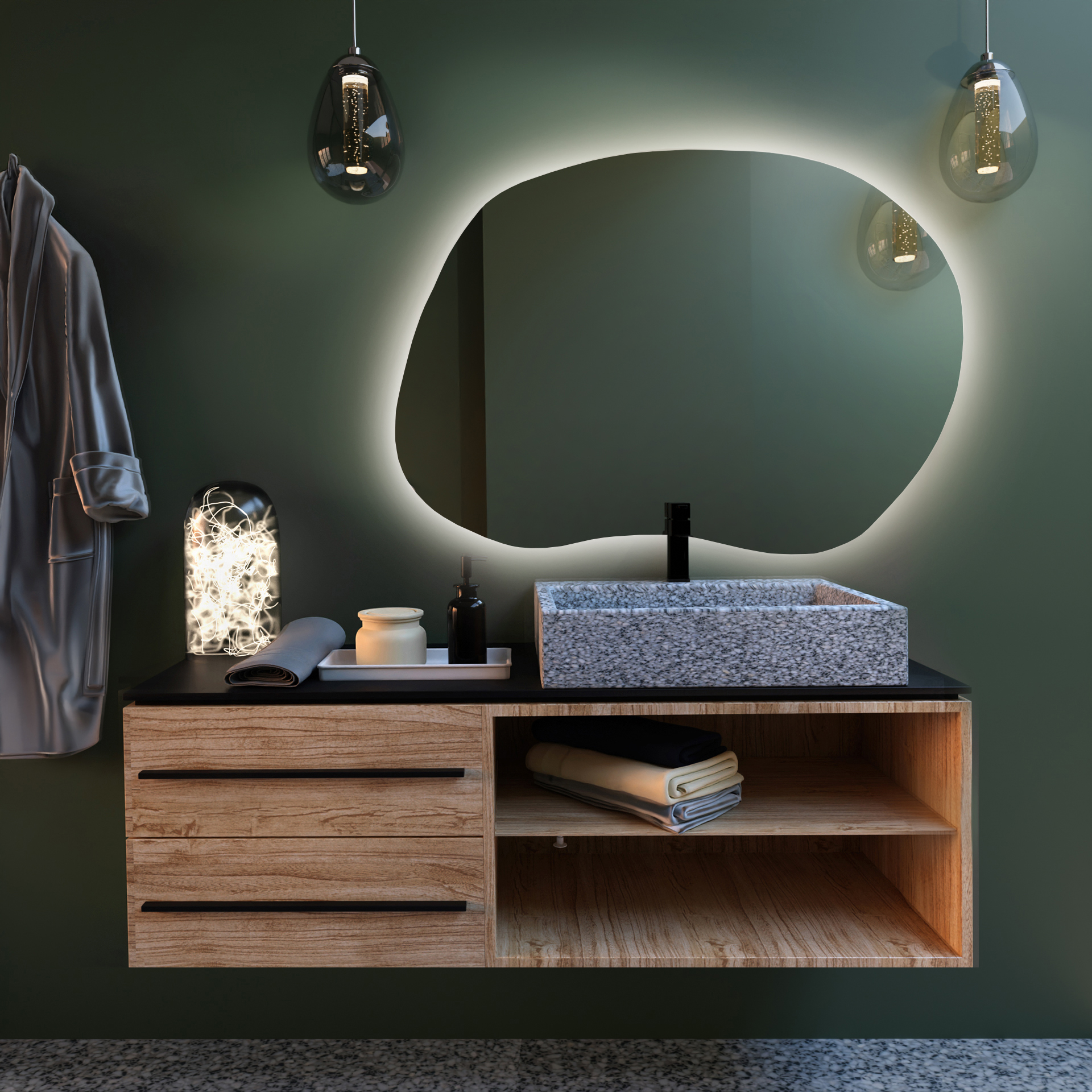 Baltica Design Bright Stain II lustro 100x72 cm barwa neutralna z matą grzewczą