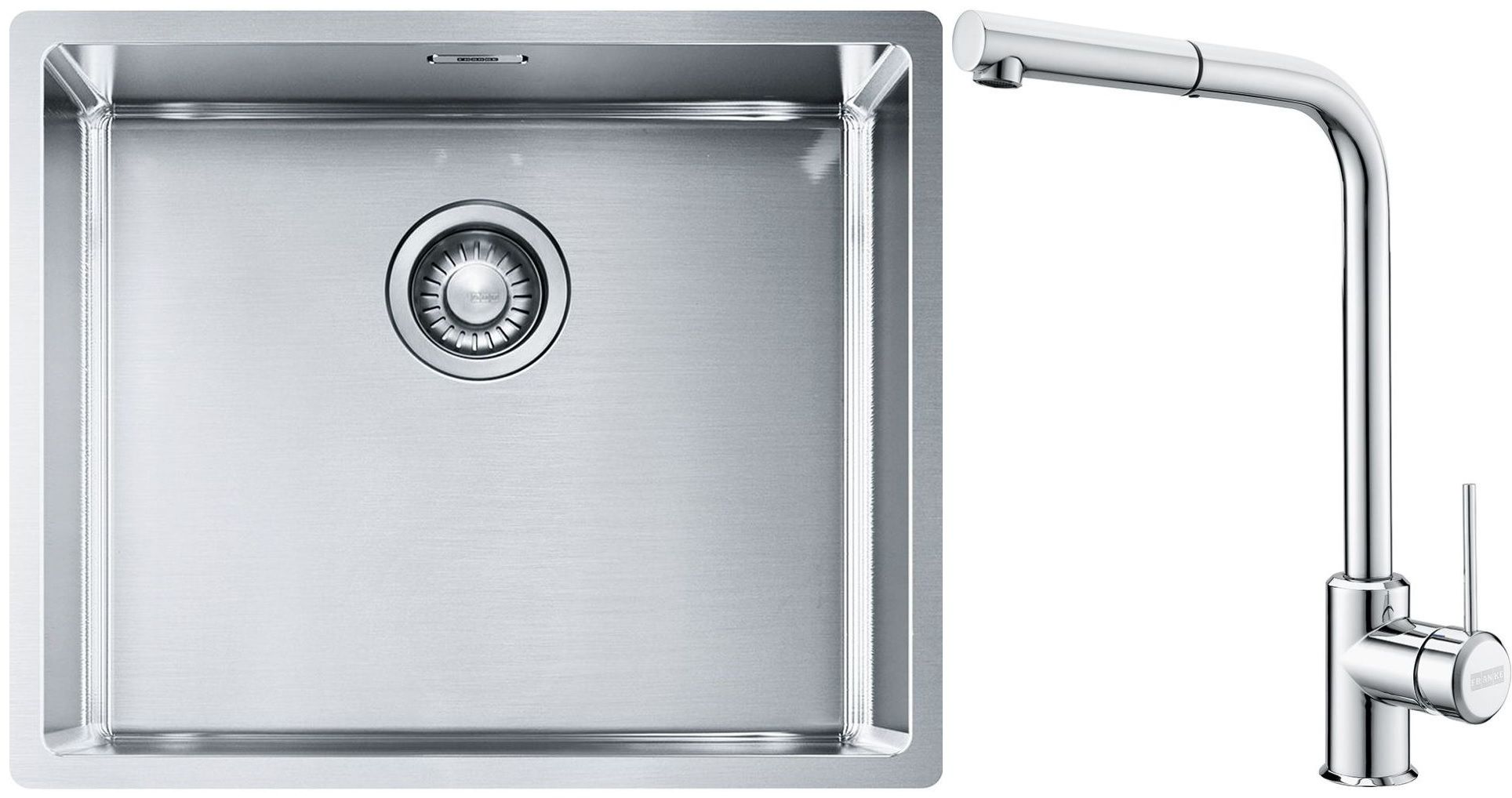Franke Box BXX 110-50/BXX 210-50 zlewozmywak 54x45 cm stalowy z baterią kuchenną Sirius Side chrom (1270453656, 1150668280)