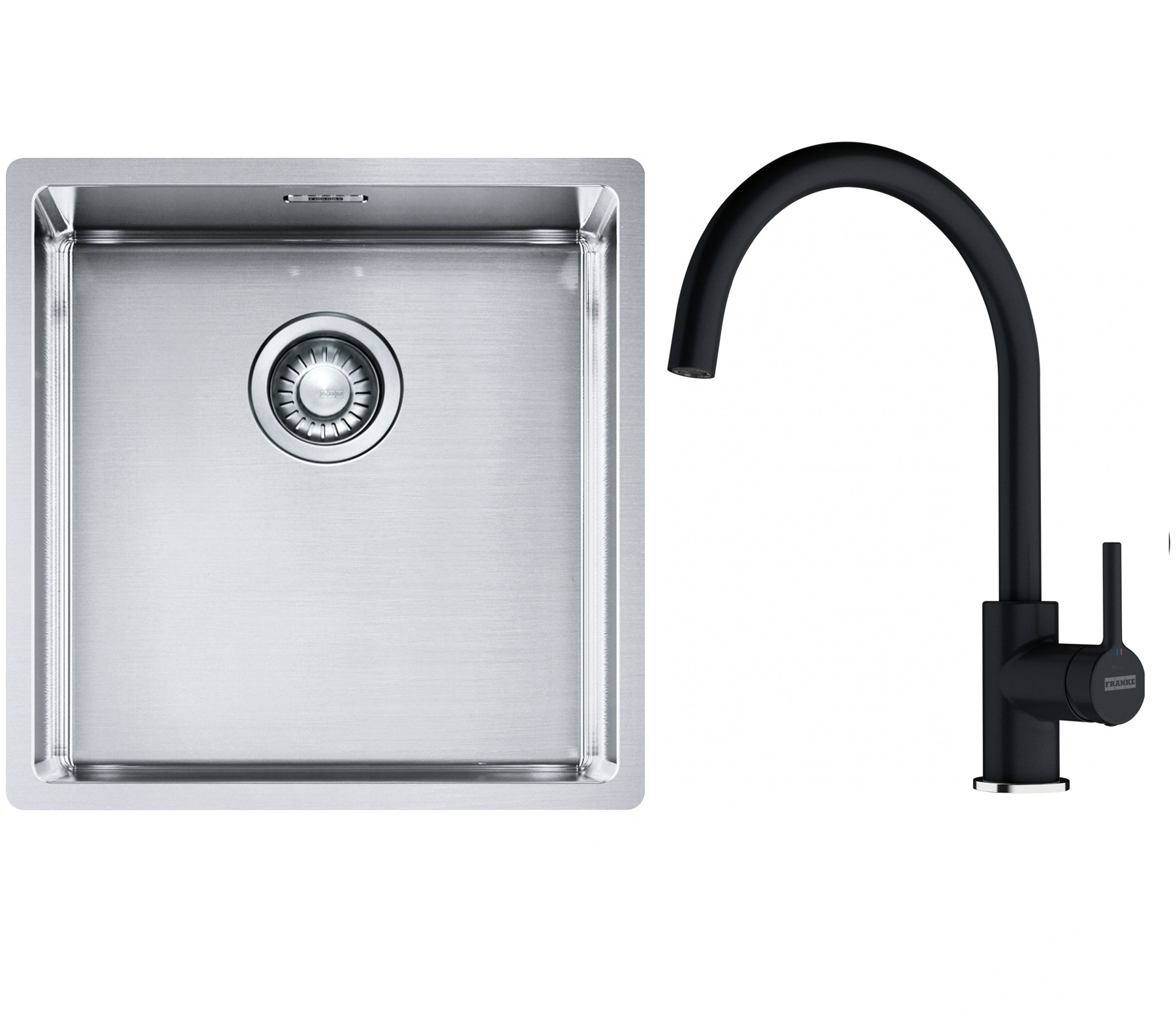 Franke Box BXX 210/110-40 zlewozmywak 45x44 cm stalowy z baterią kuchenną Lina onyx (1270453654, 1150626020)