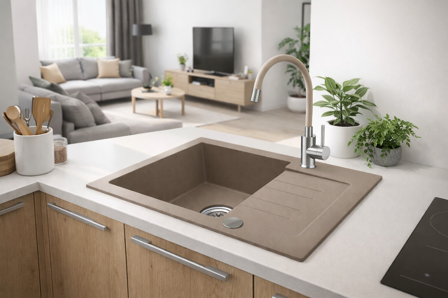 Ruvetti Pino zlewozmywak granitowy 60x44 cm beżowy 3001PI_BE120_W