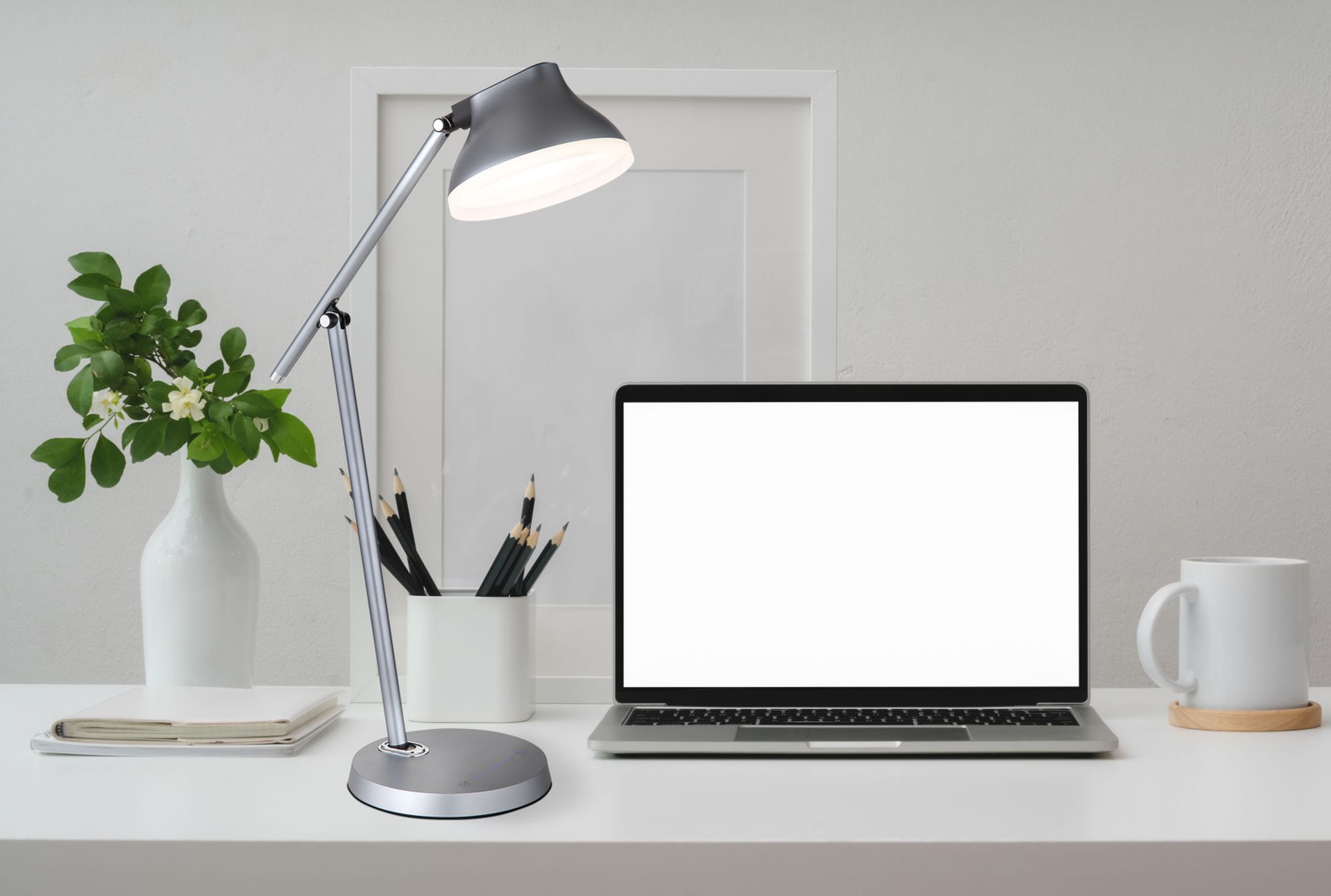 Globo Lighting Halvar lampa biurkowa 1x8 W biała-szara 58437G