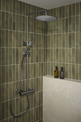 KFA Armatura Moza Gun Metal Grey zestaw prysznicowy ścienny termostatyczny z deszczownicą grafitowy 5736-920-61