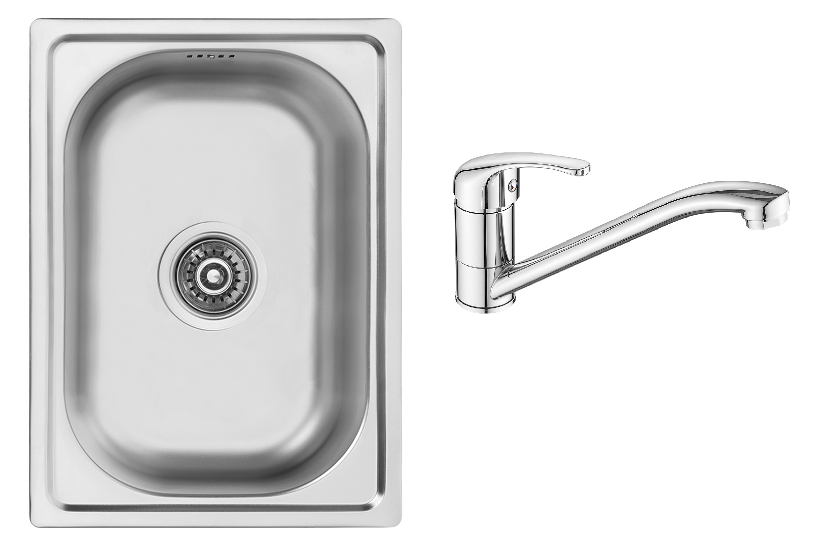 Zestaw Kuchinox Mini zlewozmywak stalowy 48x35 cm z baterią Pedro (SKM010T , BQE060D) - Wysyłka w 24h