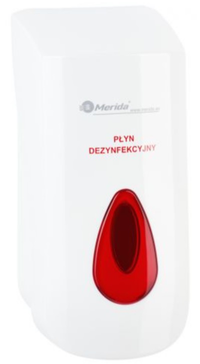 Merida Top dozownik płynu dezynfekcyjnego w sprayu na jednorazowe wkłady 880 ml ścienny biały DTR401