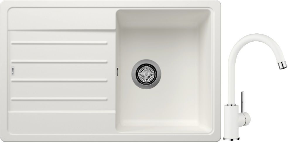 Blanco Legra 45 S zlewozmywak 78x50 cm Silgranit biały z Blanco Mida bateria kuchenna stojąca Silgranit biały/chrom (522203; 519418) - Wysyłka w 24h