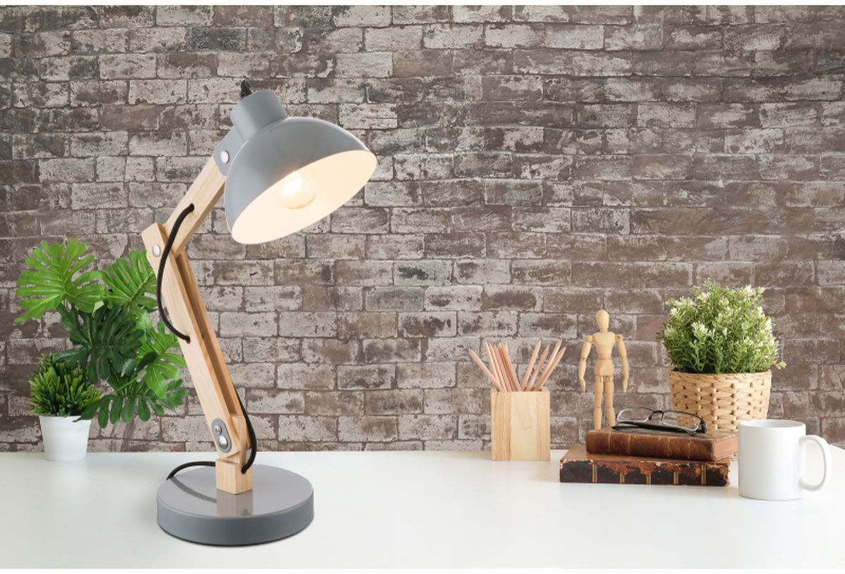 Globo Lighting Tongariro lampa biurkowa 1x40W szara/drewno 21503