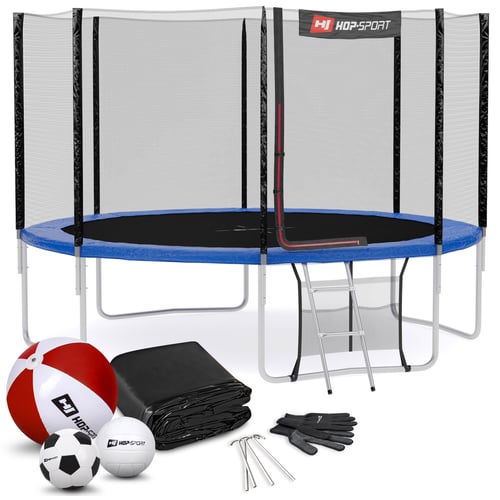 Trampolina Hop-Sport 12ft (366cm) niebieska z siatką zewnętrzną