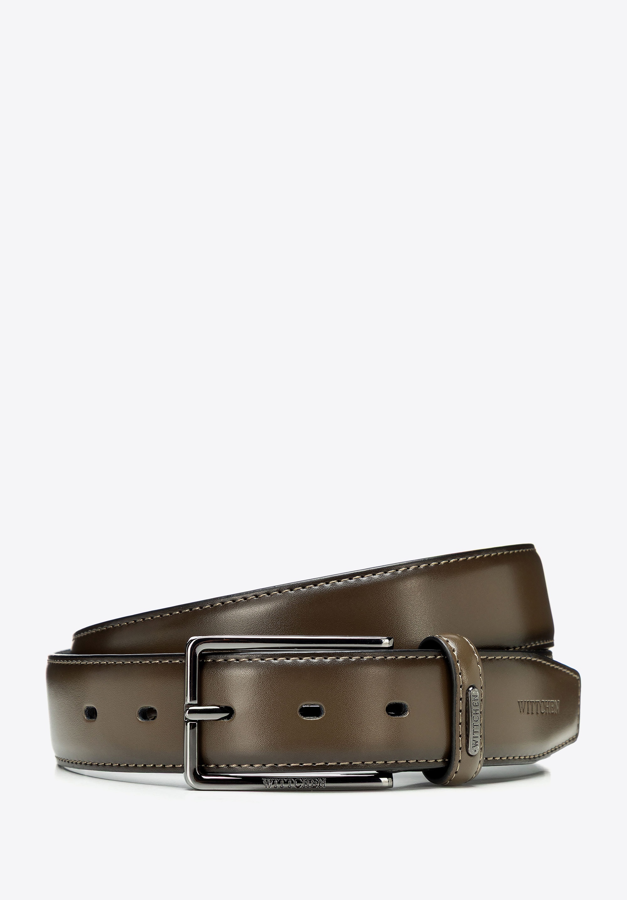 Męski pasek ze skóry naturalnej z prostą klamrą khaki