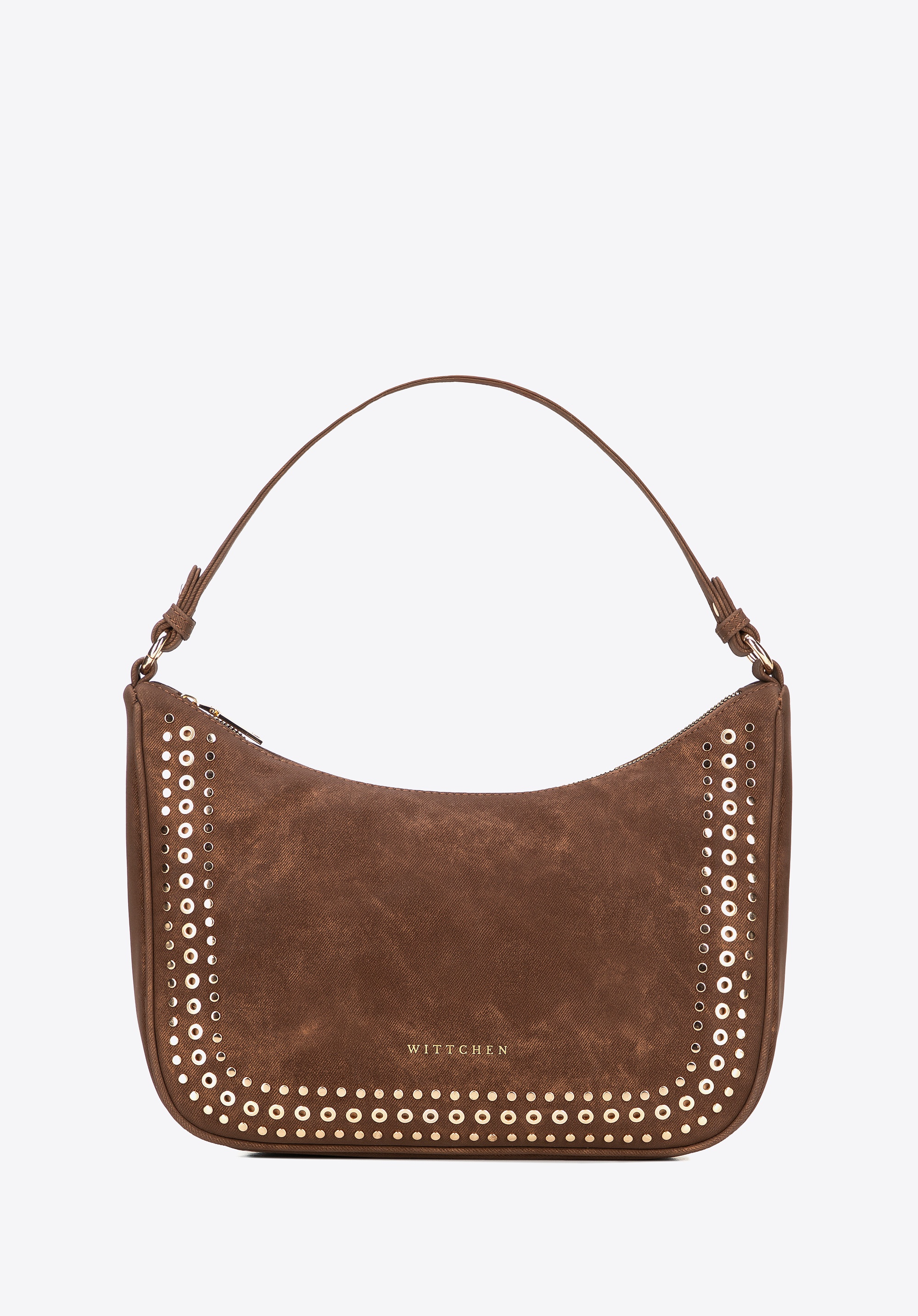 Dodatkowy rabat 25% - Damska torebka na ramię z ozdobnymi dżetami brązowa