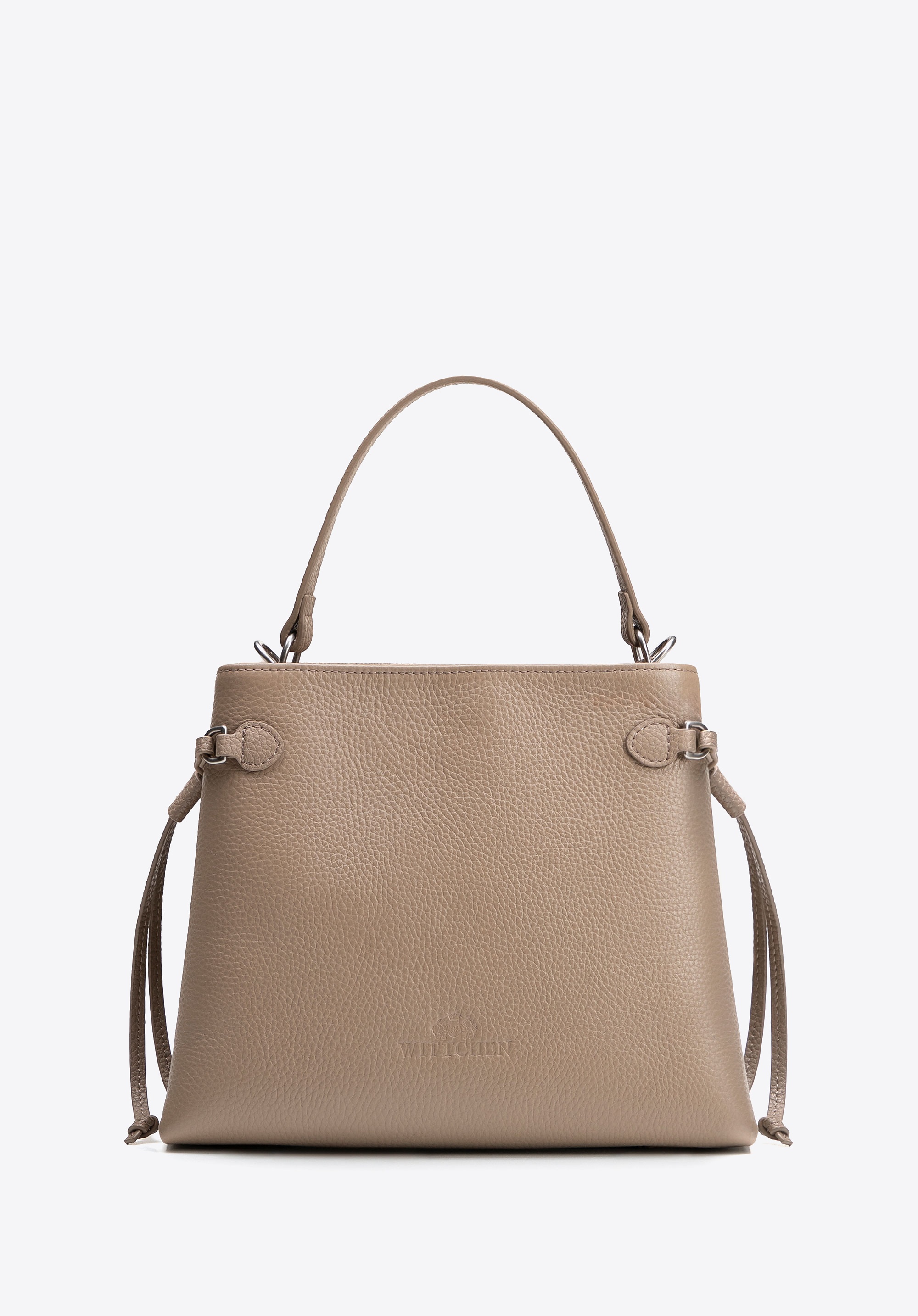 Dodatkowy rabat 25% - Kuferek ze skóry naturalnej z dekoracyjnymi troczkami beżowy