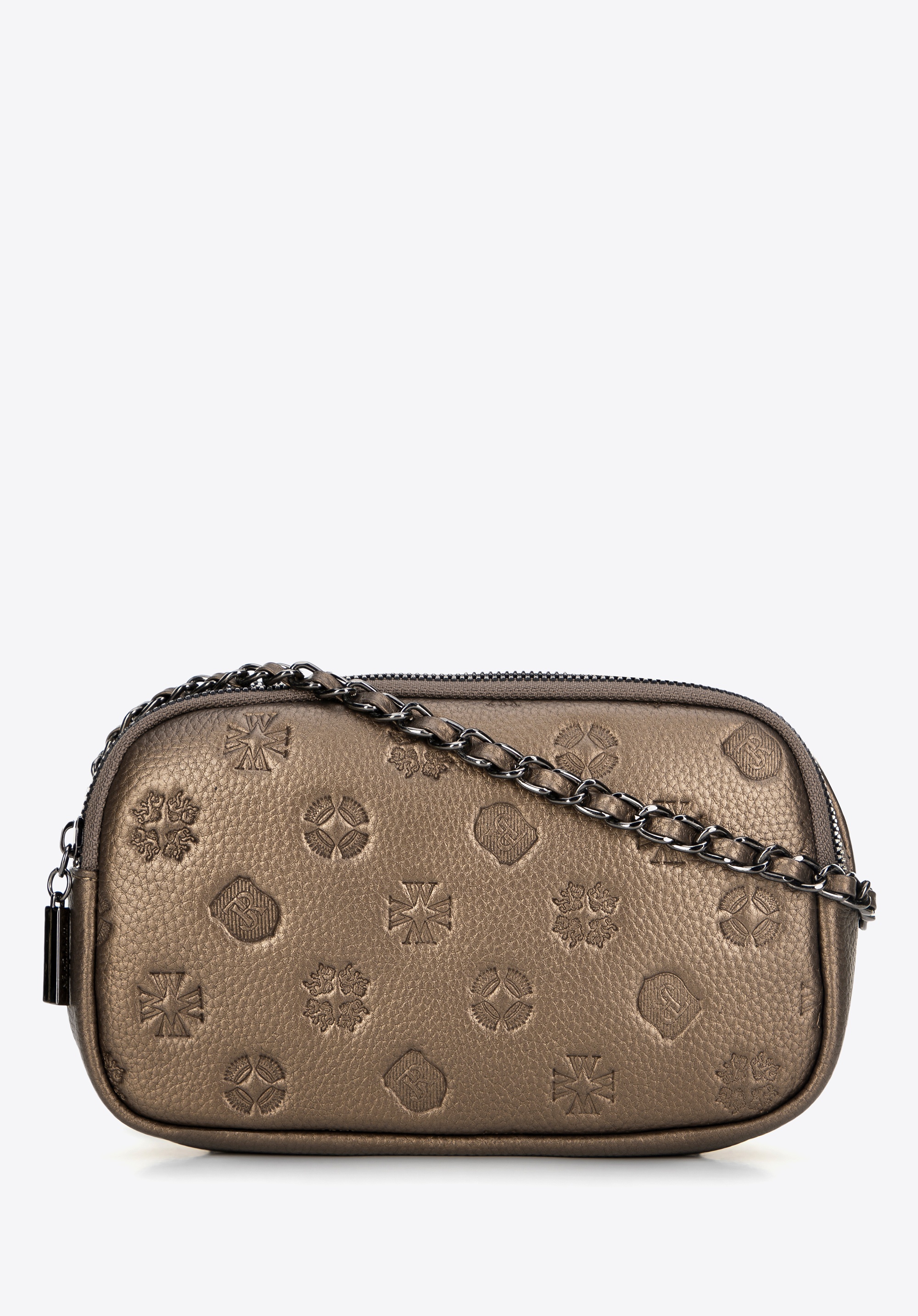 Dodatkowy rabat 25% - Damska crossbody ze skóry na łańcuszku złota