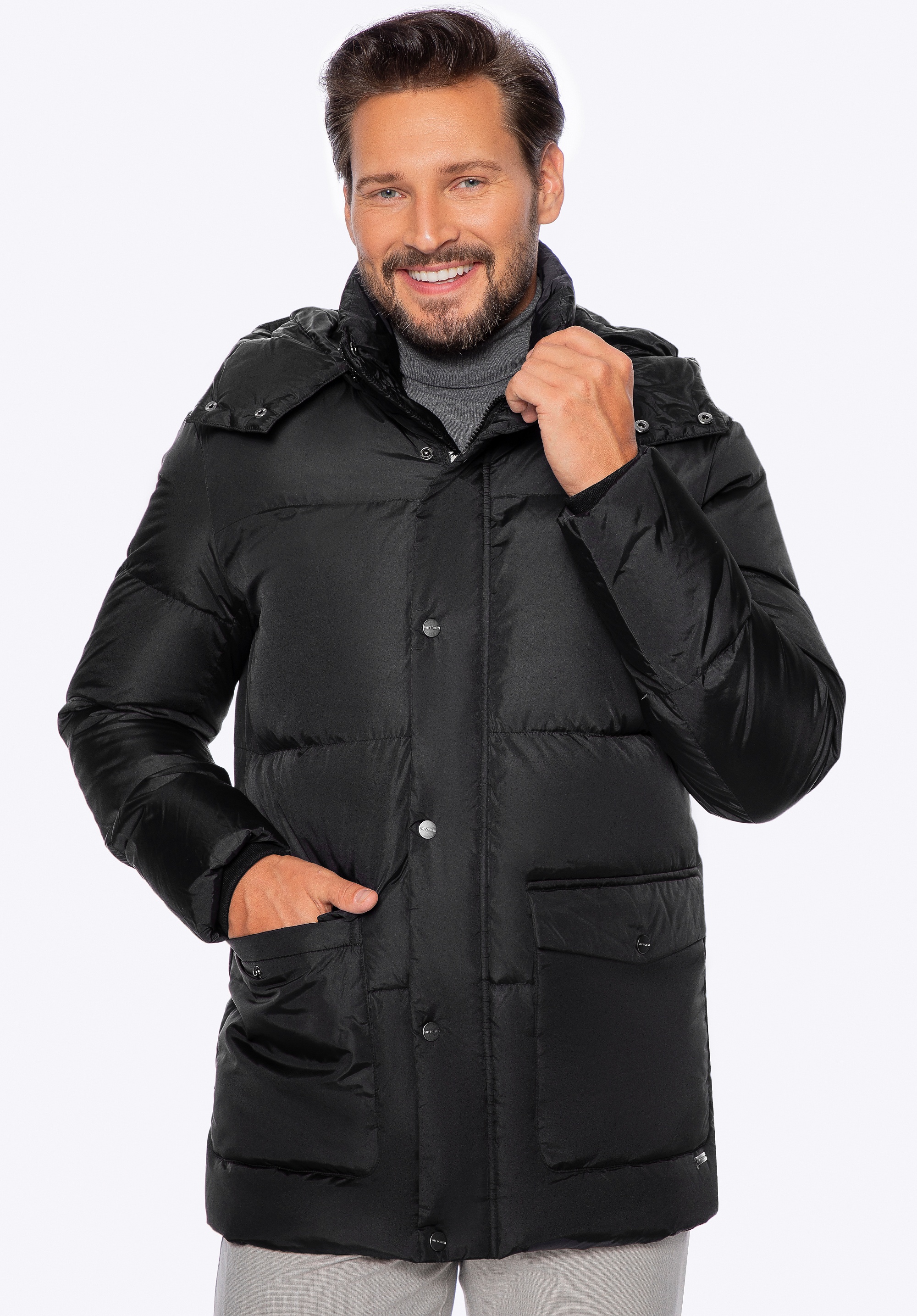 Dodatkowy rabat 25% - Męska kurtka puchowa pikowana z kapturem czarna