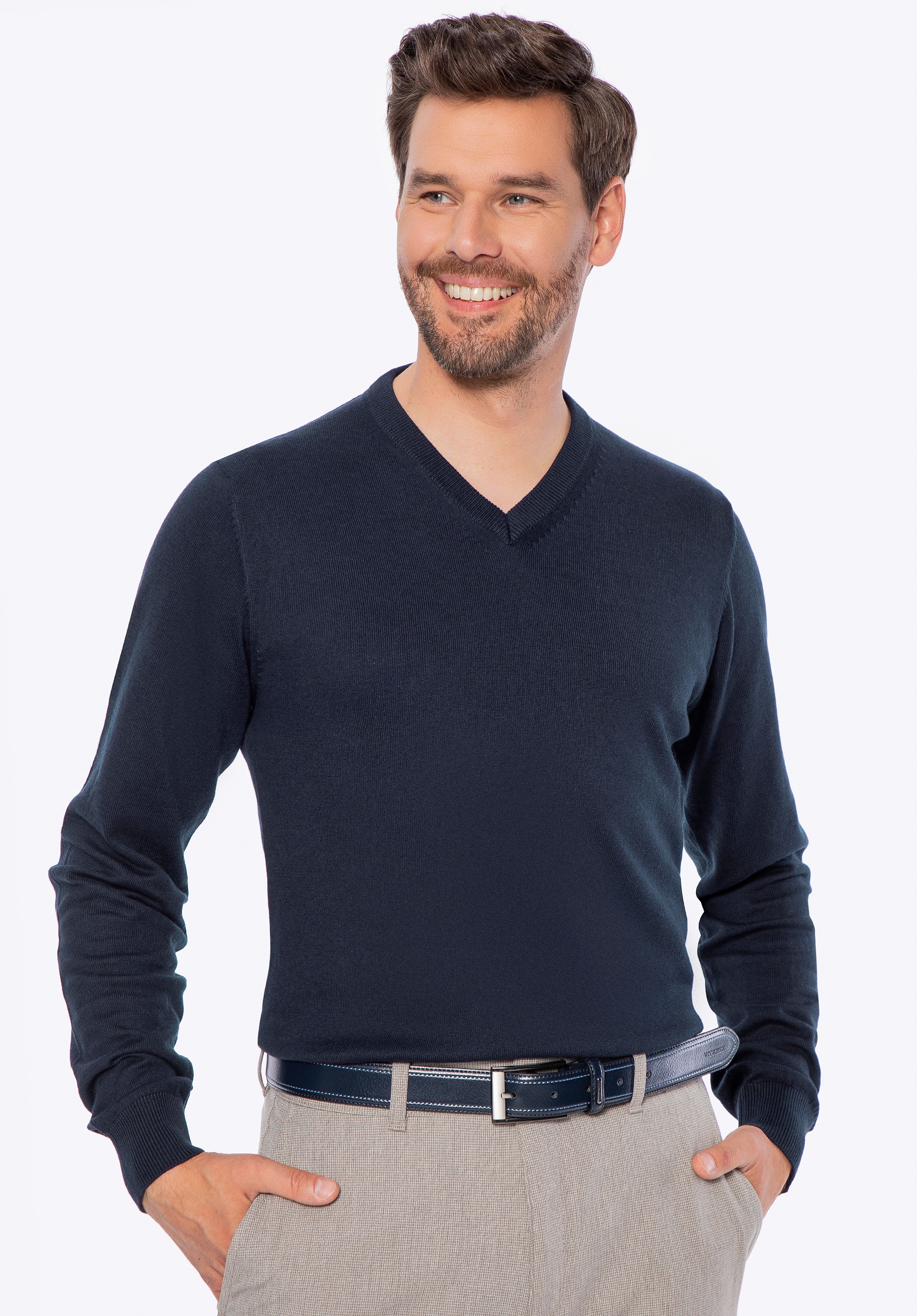 Sweter męski bawełniany z kaszmirem granatowy