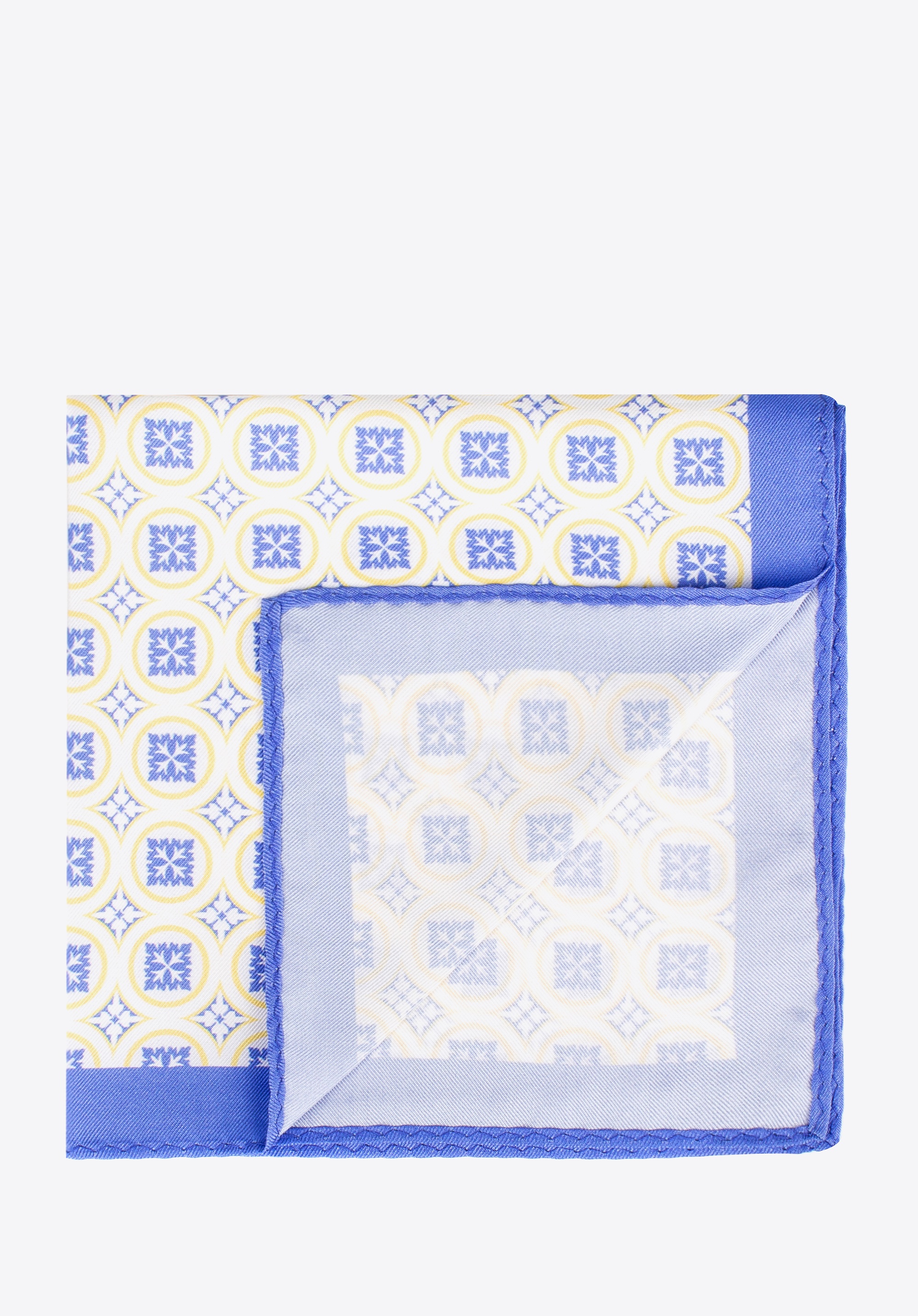 Poszetka z jedwabiu we wzory niebiesko-żółta