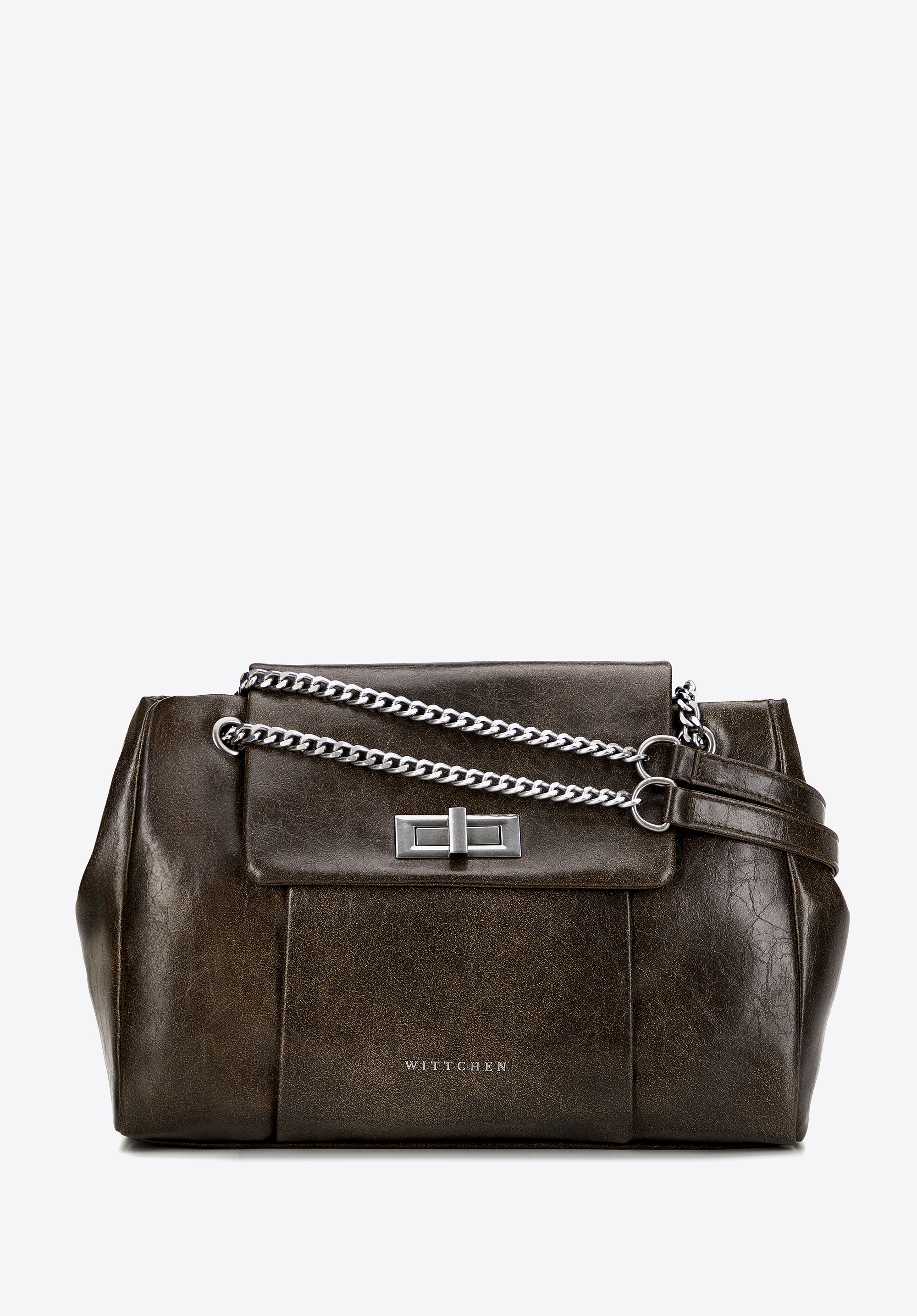 Damska listonoszka z imitacji skóry z łańcuszkiem ciemnozielona