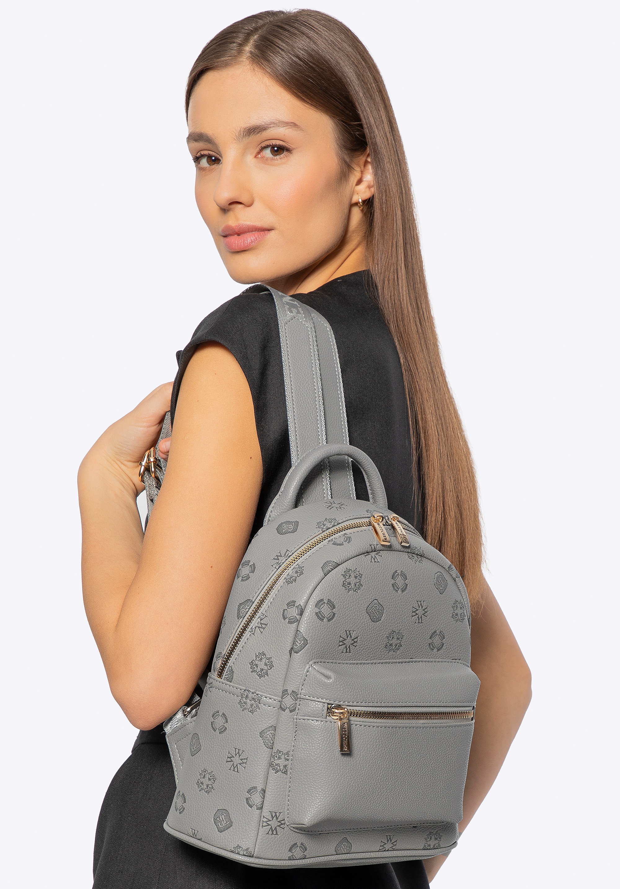 Dodatkowy rabat 25% - Damski plecak z imitacji skóry w tłoczenie szary