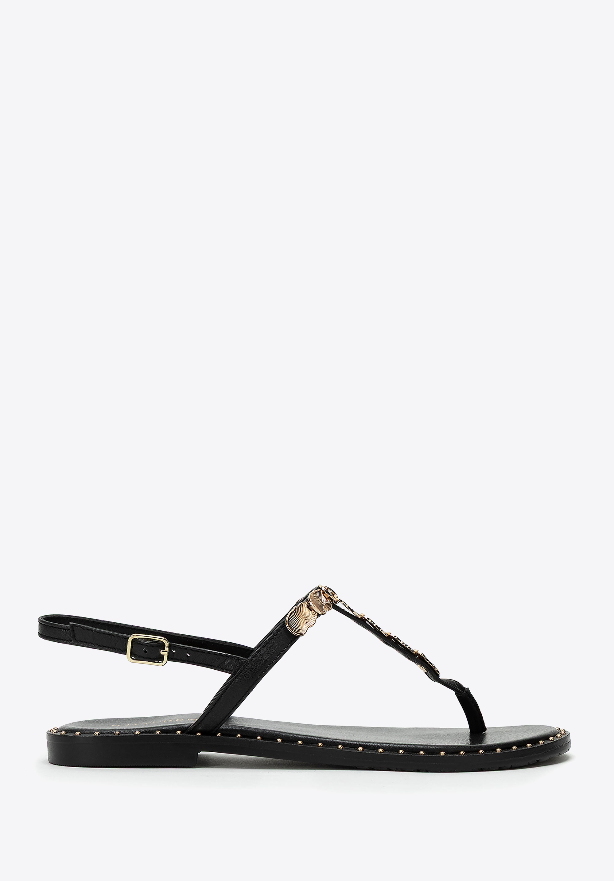 Damskie sandały ze skóry naturalnej z ozdobami czarne