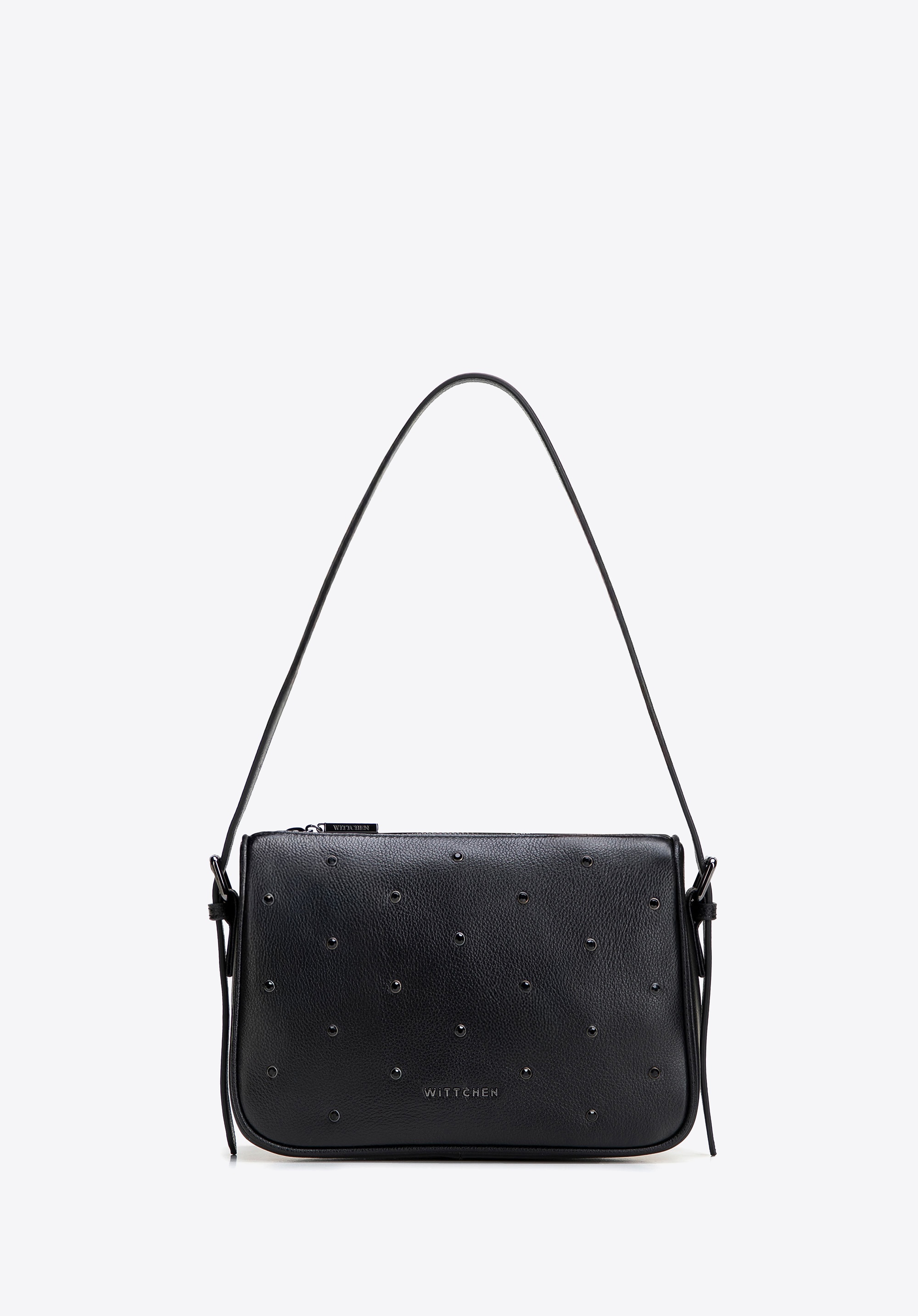 Listonoszka ze skóry naturalnej z ozdobnymi cyrkoniami czarna