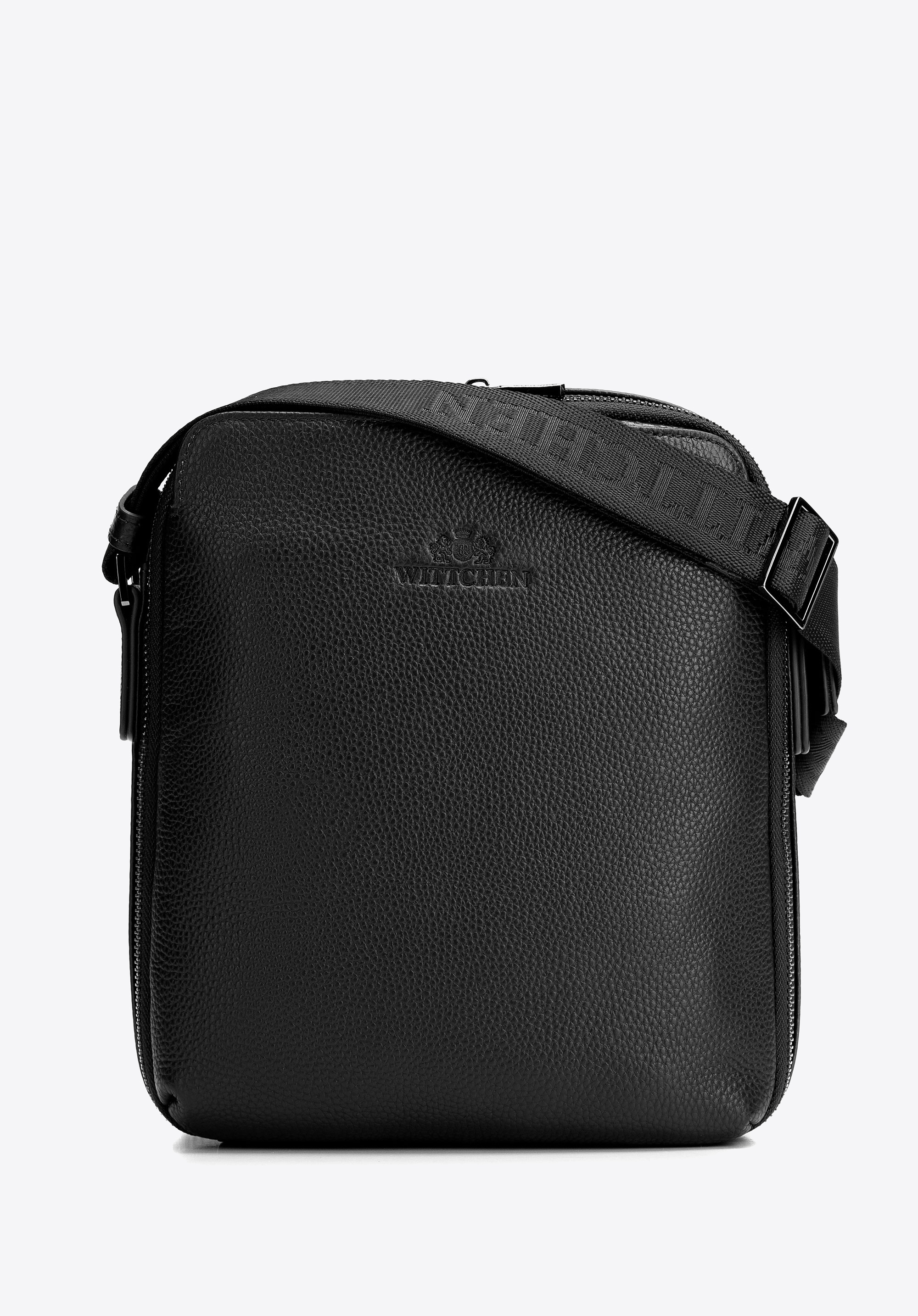 Skórzana listonoszka męska z szerokim otwarciem czarna