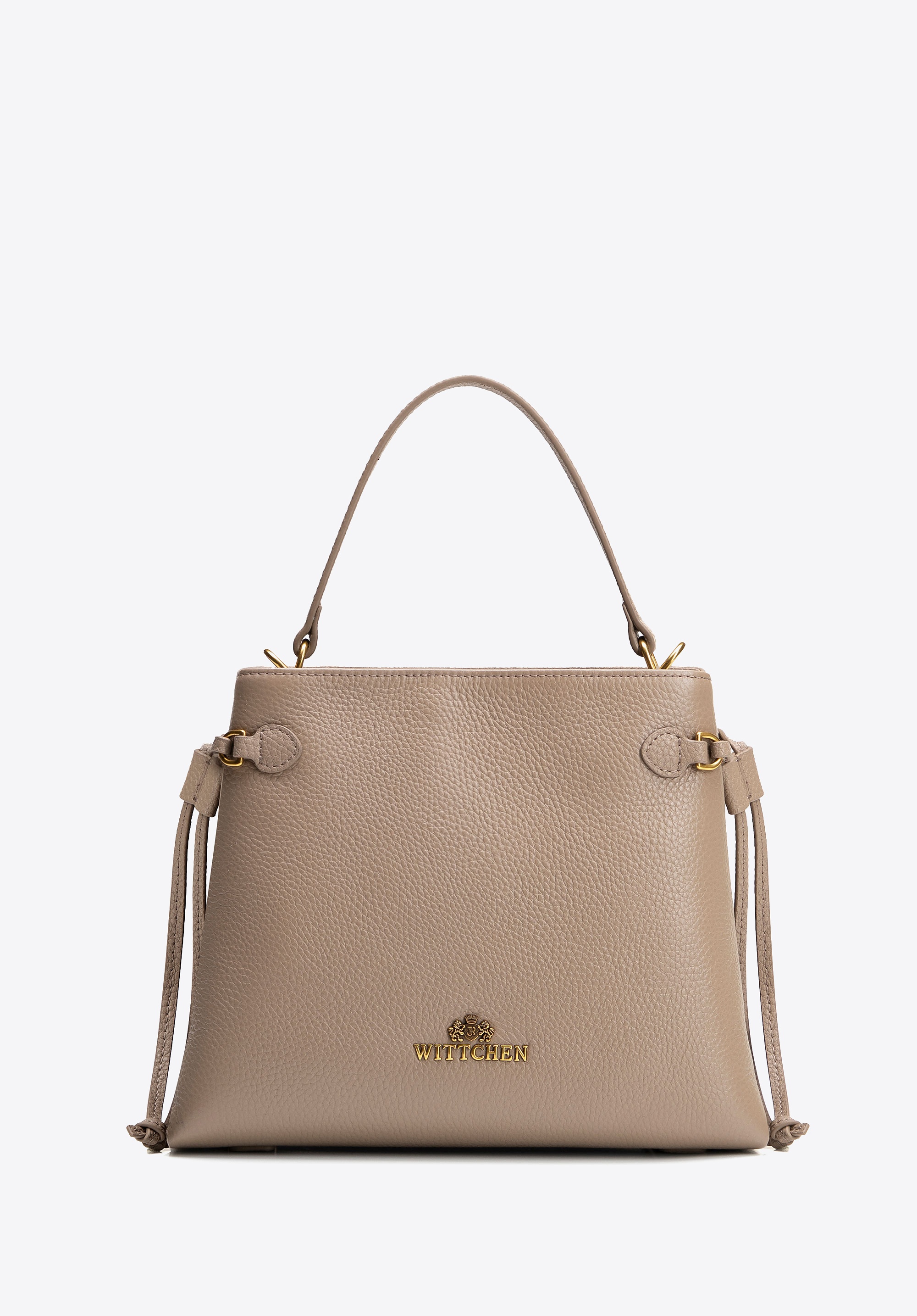 Dodatkowy rabat 25% - Damski kuferek ze skóry naturalnej z troczkami beżowo - złoty