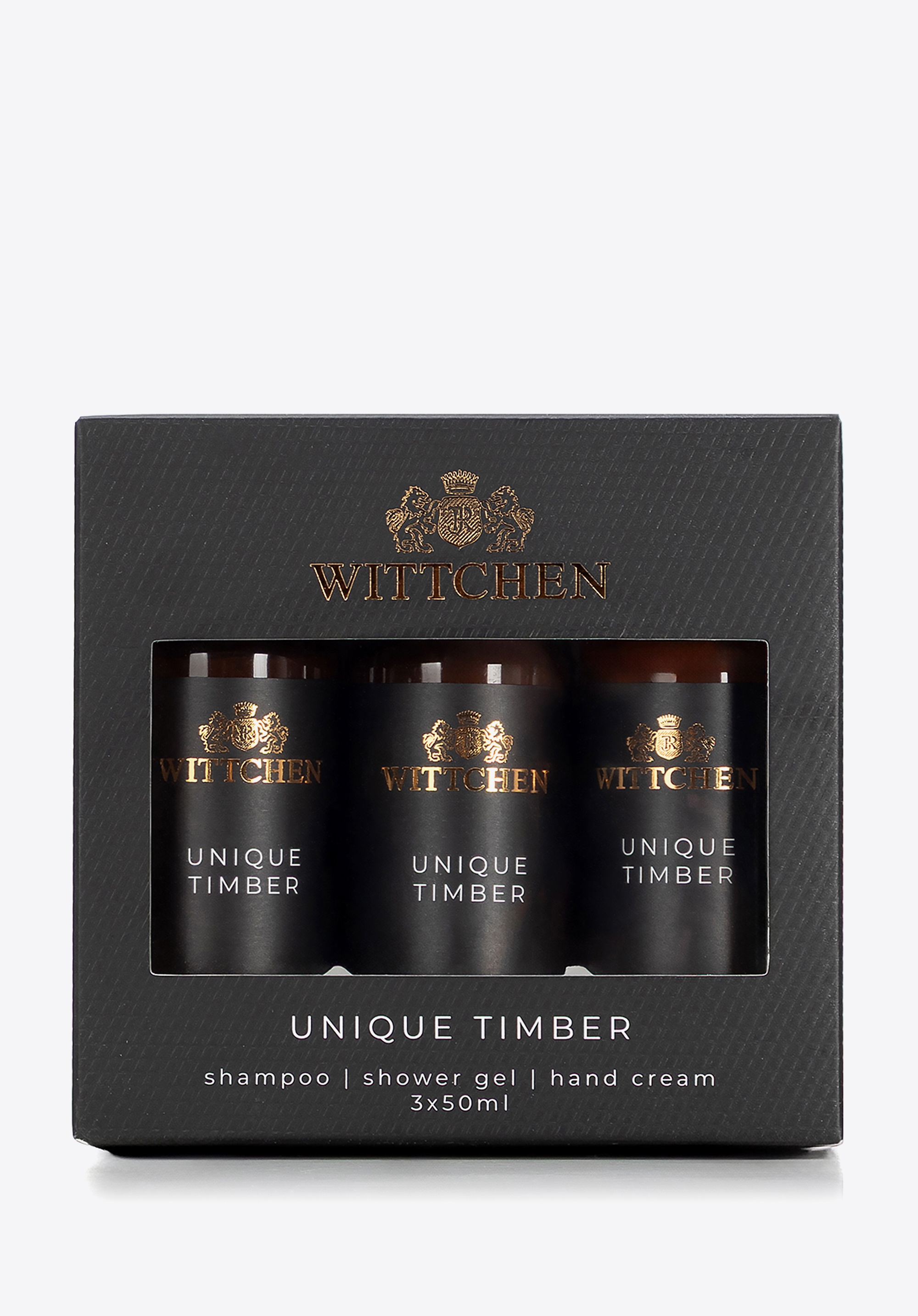 Dodatkowy rabat 25% - Podróżny zestaw kosmetyków szampon, żel, krem do rąk Unique Timber