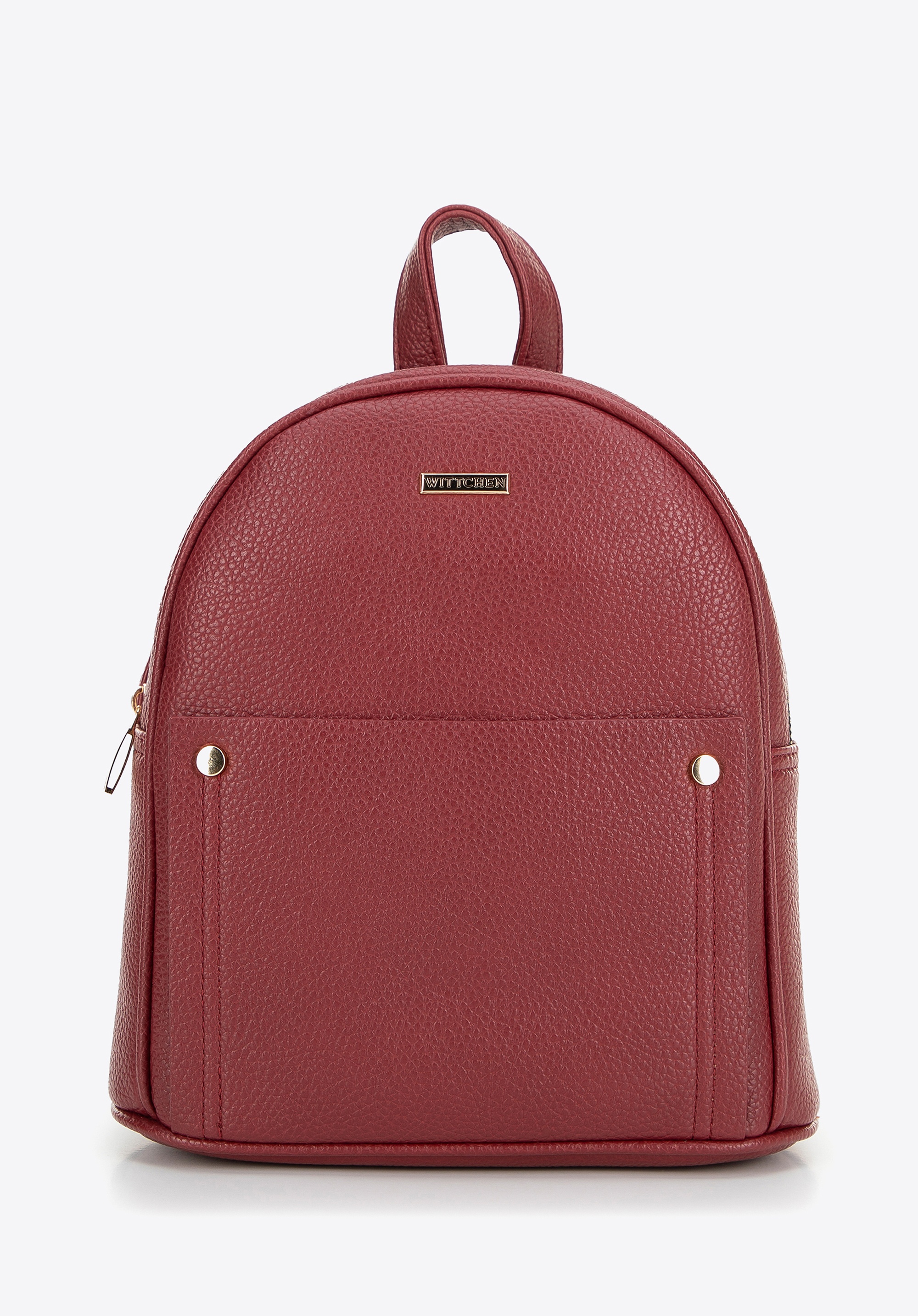 Damski plecak ze skóry ekologicznej z nitami bordowy