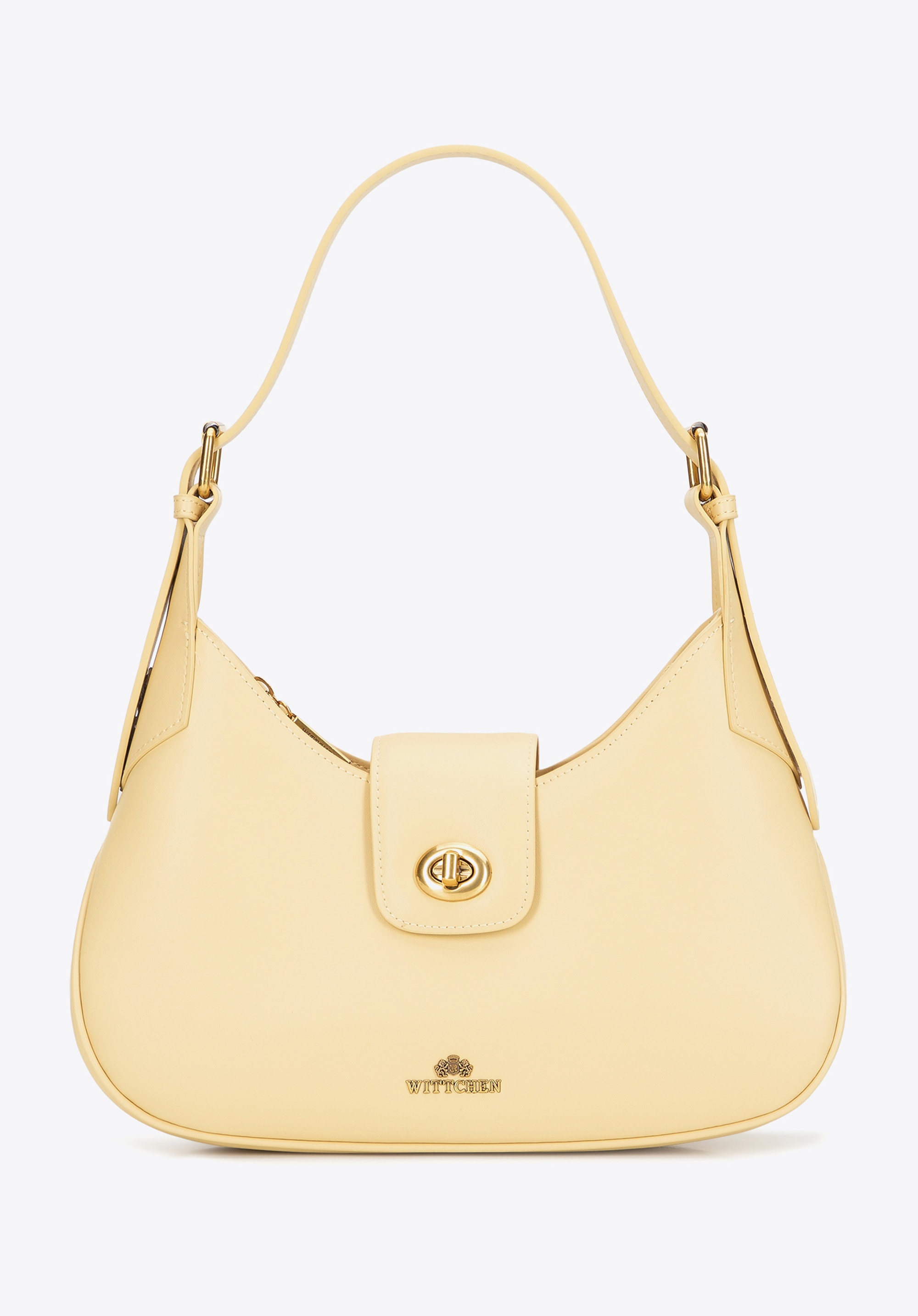 Dodatkowy rabat 25% - Skórzana torebka na ramię z odpinanym paskiem żółta