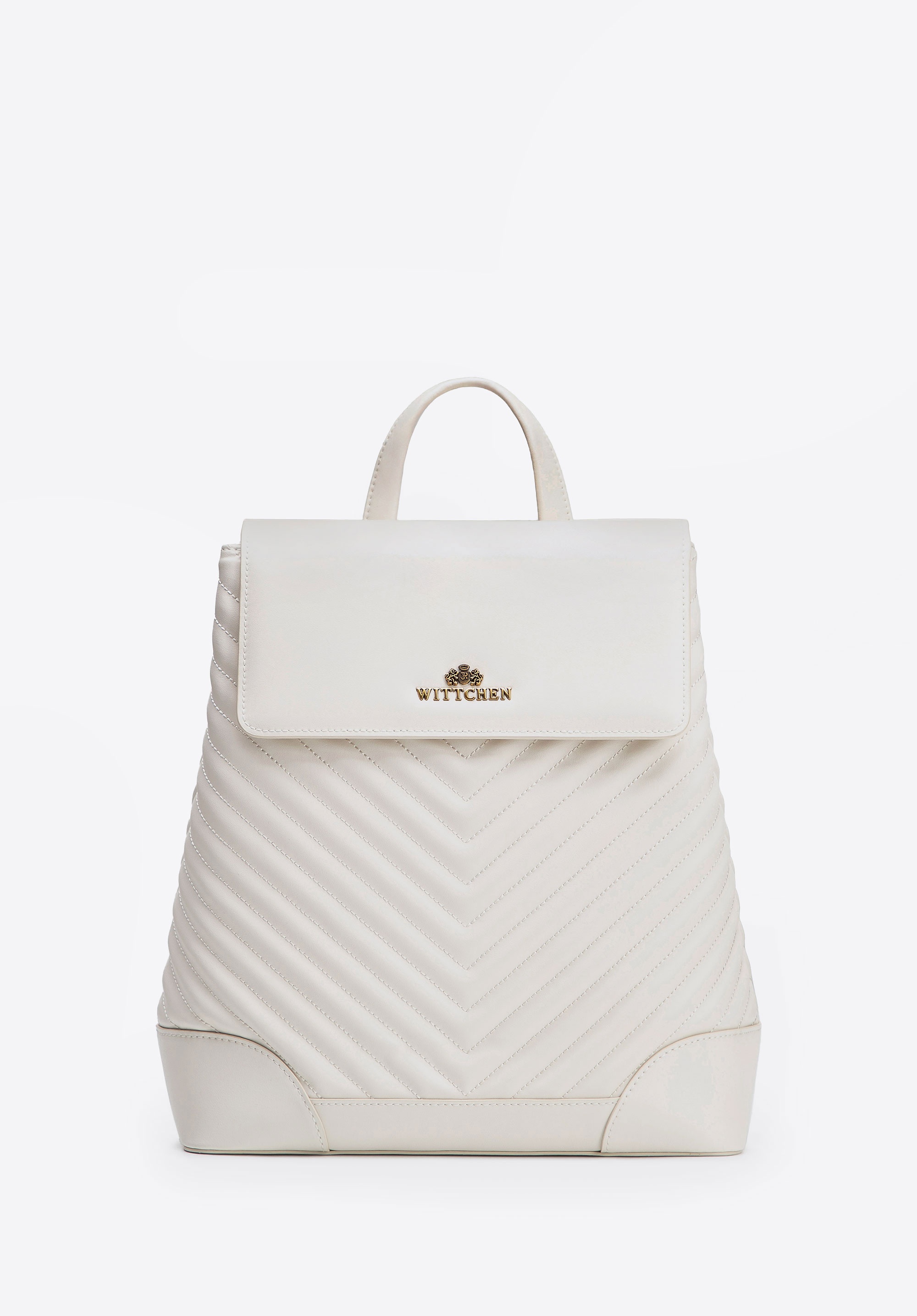 Damski plecak ze skóry naturalnej z przeszyciami kremowy