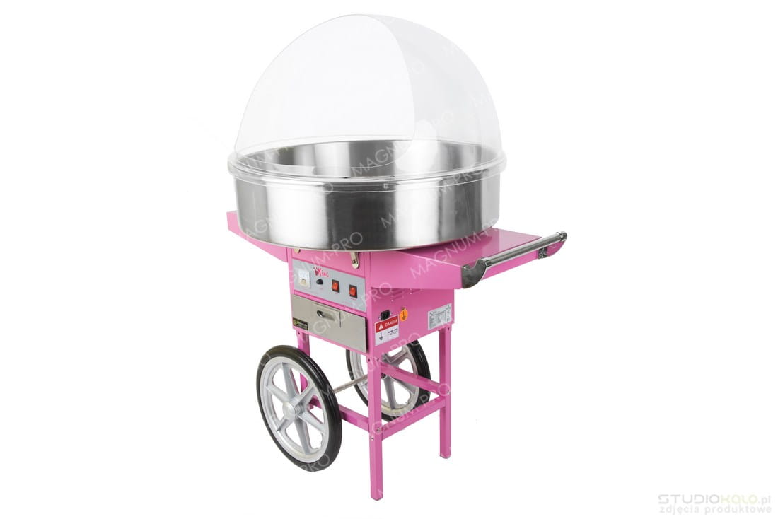 Maszyna do waty cukrowej XXL z wózkiem na kółkach, kopuła 72 cm