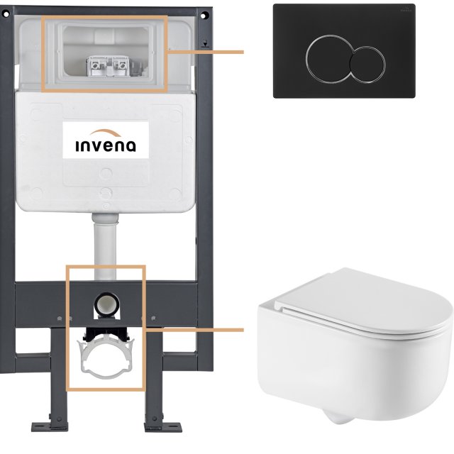 INVENA Zestaw podtynkowy 50 mechaniczny, miska KORFU, deska, przycisk