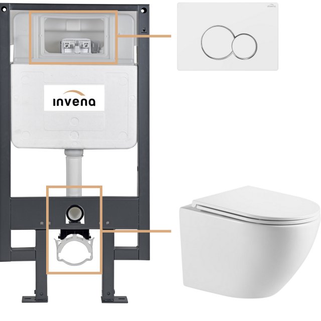 INVENA Zestaw podtynkowy 50 mechaniczny, miska LIMNOS, deska, przycis