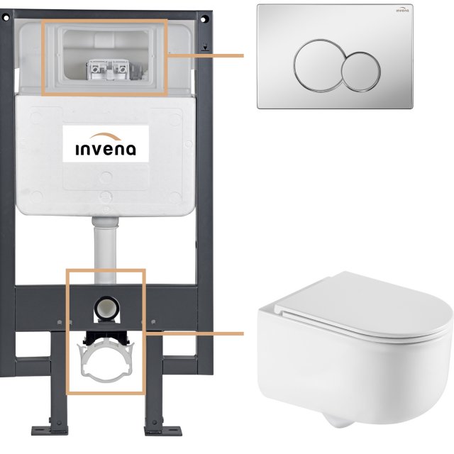 INVENA Zestaw podtynkowy 50 mechaniczny, miska KORFU, deska, przycisk