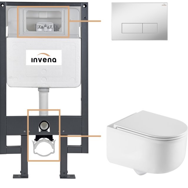 INVENA Zestaw podtynkowy 50 mechaniczny, miska KORFU, deska, przycisk