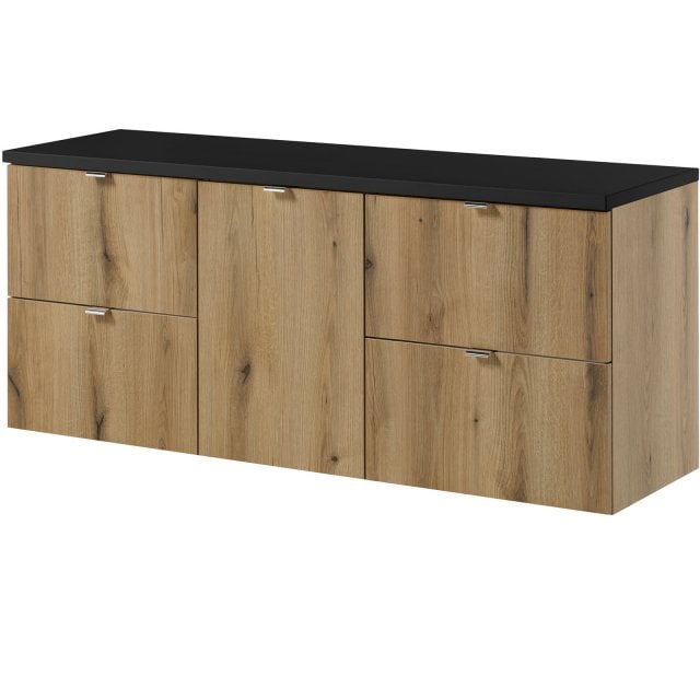 COMAD Zestaw mebli NOVA OAK 3 szafki z blatem BLACK 140 cm