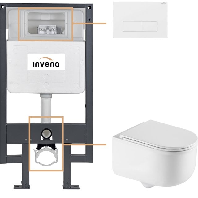 INVENA Zestaw podtynkowy 50 mechaniczny, miska KORFU, deska, przycisk