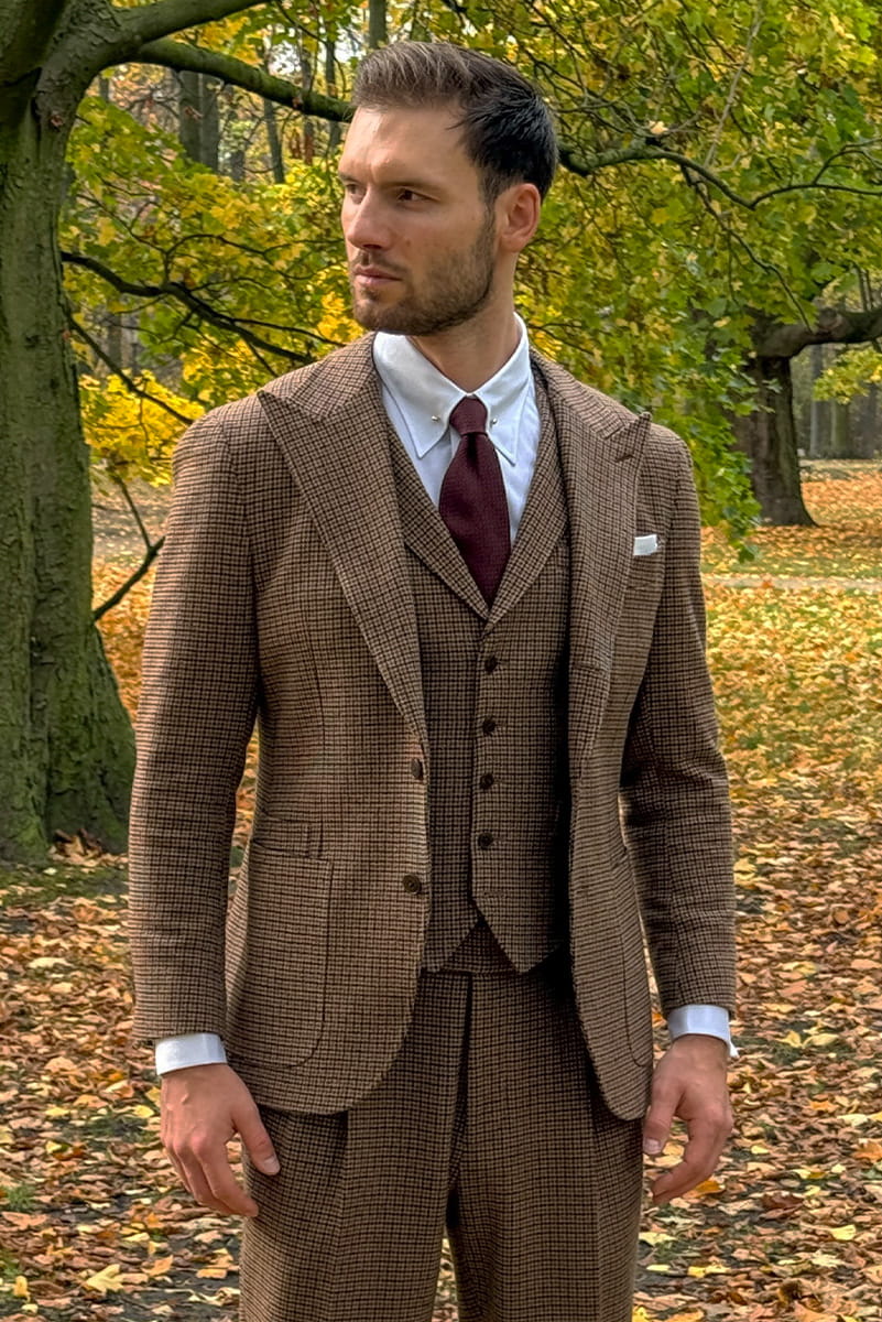 OSTATNIE SZTUKI Marynarka tweedowa Gun Club, brązowa, wełniana