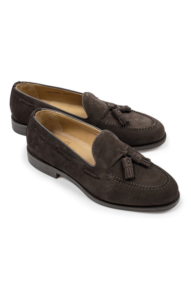Brązowe tassel loafers, zamszowe, Berwick 8491-K5