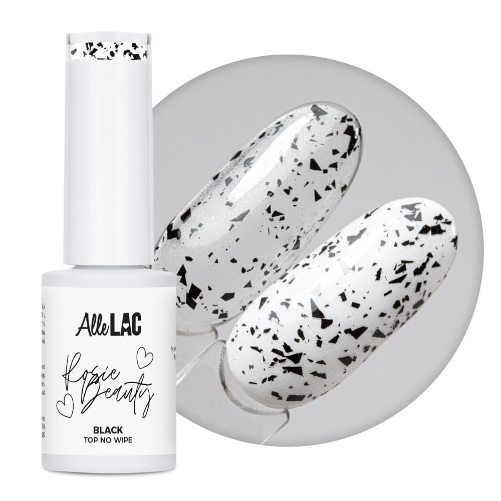 Top z efektem ciętej folii black top no wipe AlleLac x Rosie Beauty 6g