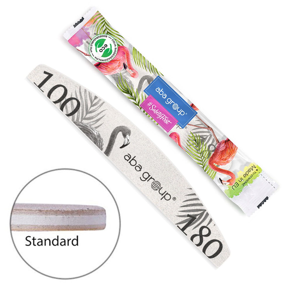 Pilnik do paznokci Bezpieczny Pakiet Standard półksiężyc łódka Aba Group zapakowany w jednorazową folię Szary 100/180