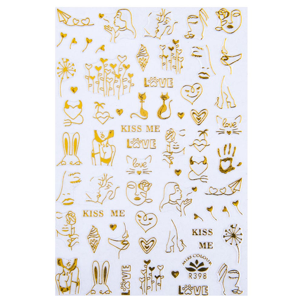 Naklejki do paznokci cienkie samoprzylepne walentynkowe R398 złote