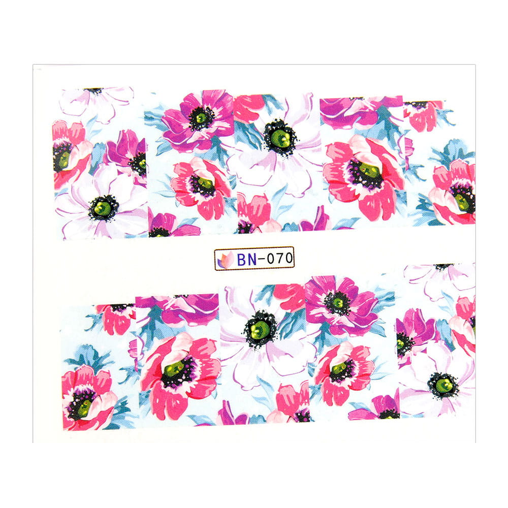 Naklejki wodne do paznokci arkusz 6,5 x 5,5 cm na 10 palców bn Nr 070