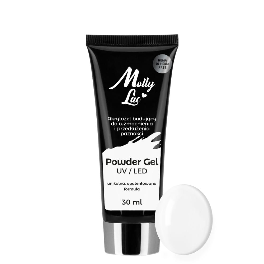Powder Gel akrylożel budujący MollyLac HEMA/Di-HEMA Free white 30ml Nr 02