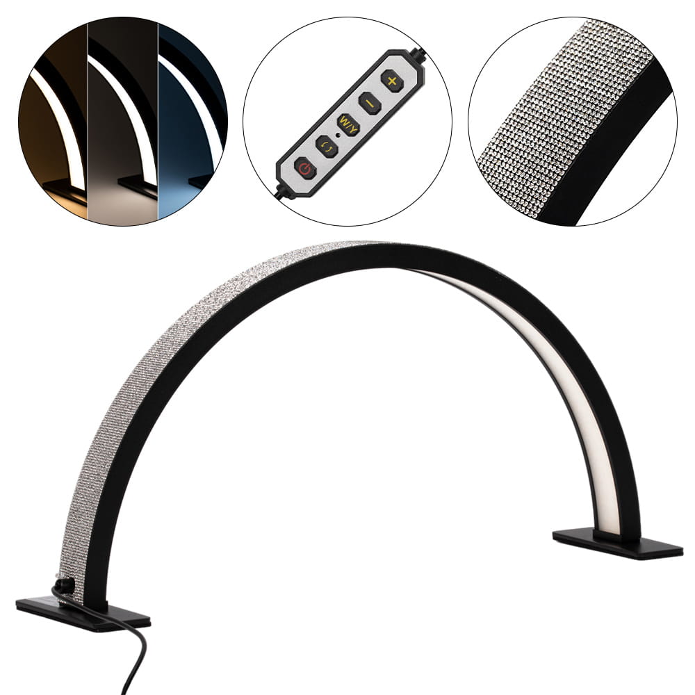 Lampa kosmetyczna LED łuk 25W biurkowa bezcieniowa czarna z cyrkoniami rozmiar S HQ-55D