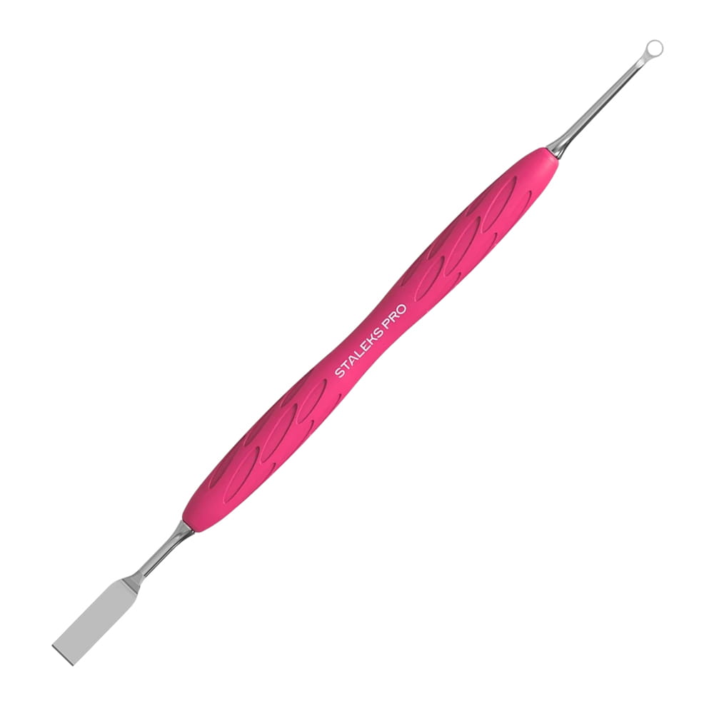 Kopytko do manicure Gummy z silikonową rękojeścią Staleks Uniq 11 TYPE 1 popychacz płaski prosty i pierścień