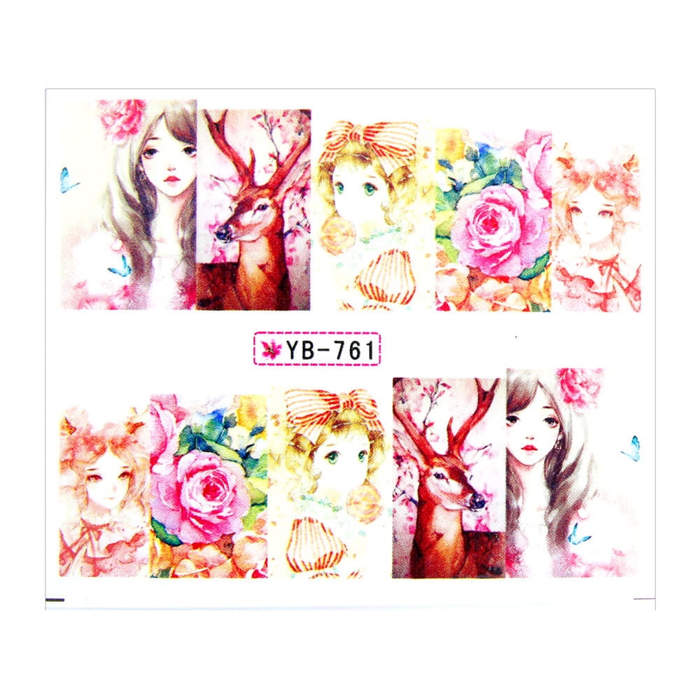 Naklejki wodne do paznokci arkusz 6,5 x 5,5 cm na 10 palców yb Nr 761