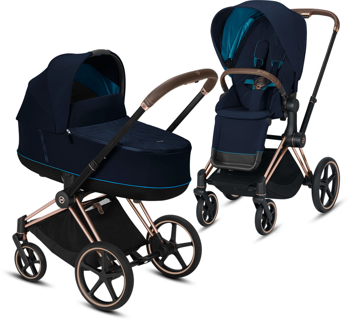 Cybex, Priam 2.0 - wózek spacerowy z gondolą Lux-Nautical Blue-Rose Gold