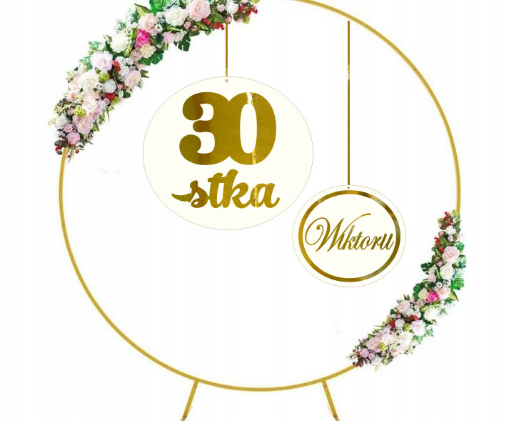 Baner na 30 urodziny 18, 40... z imieniem koła, obręcze dekoracja ścianka Tablica złote lustro zestaw